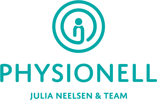 Logo der Physiotherapie Neelsen - Eine grün-türkis farbende Spirale oberhalb des Claims Julia Neelsen und Team. In der Mitte ein Mensch als Icon